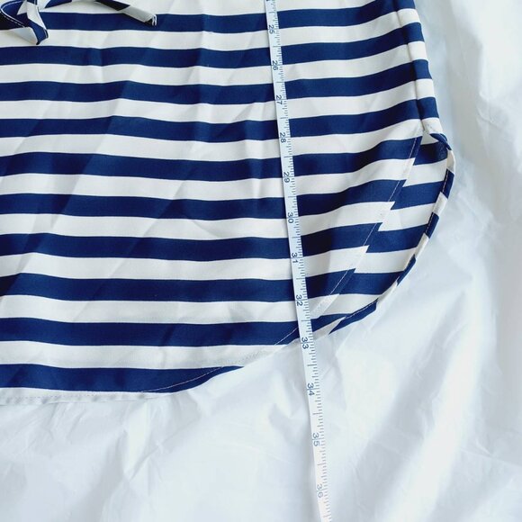 Ann Taylor LOFT Navy Blue Striped Dress Size XS Waist Tie Curved Hem Sailor Chic - Picture 7 of 10